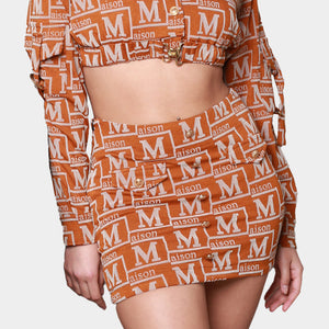 MDB Couture Women's Woven Monogram Crop-Top Jacket & Skirt