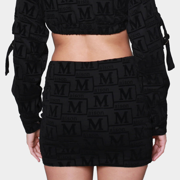 MDB Couture Women's Woven Monogram Crop-Top Jacket & Skirt