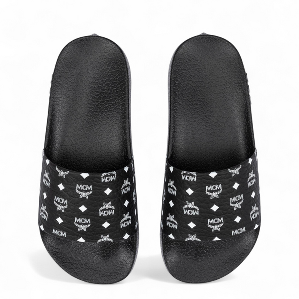 MCM Men's Monogram Print Rubber Slides