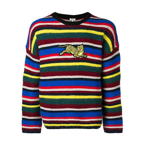Kenzo Men's Multicolor Jumping Tiger Knit Striped Sweater