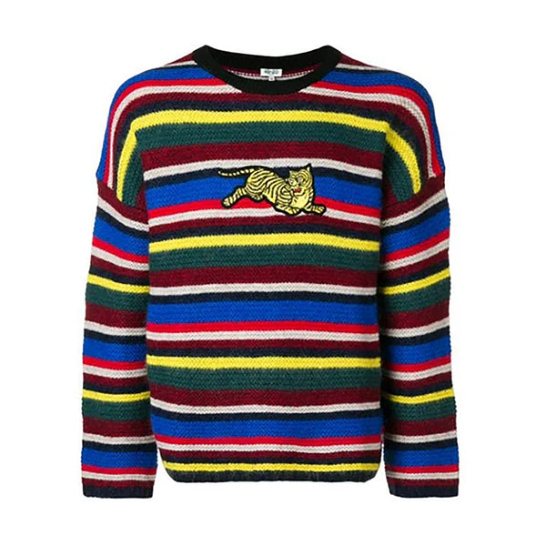 Kenzo Men's Multicolor Jumping Tiger Knit Striped Sweater