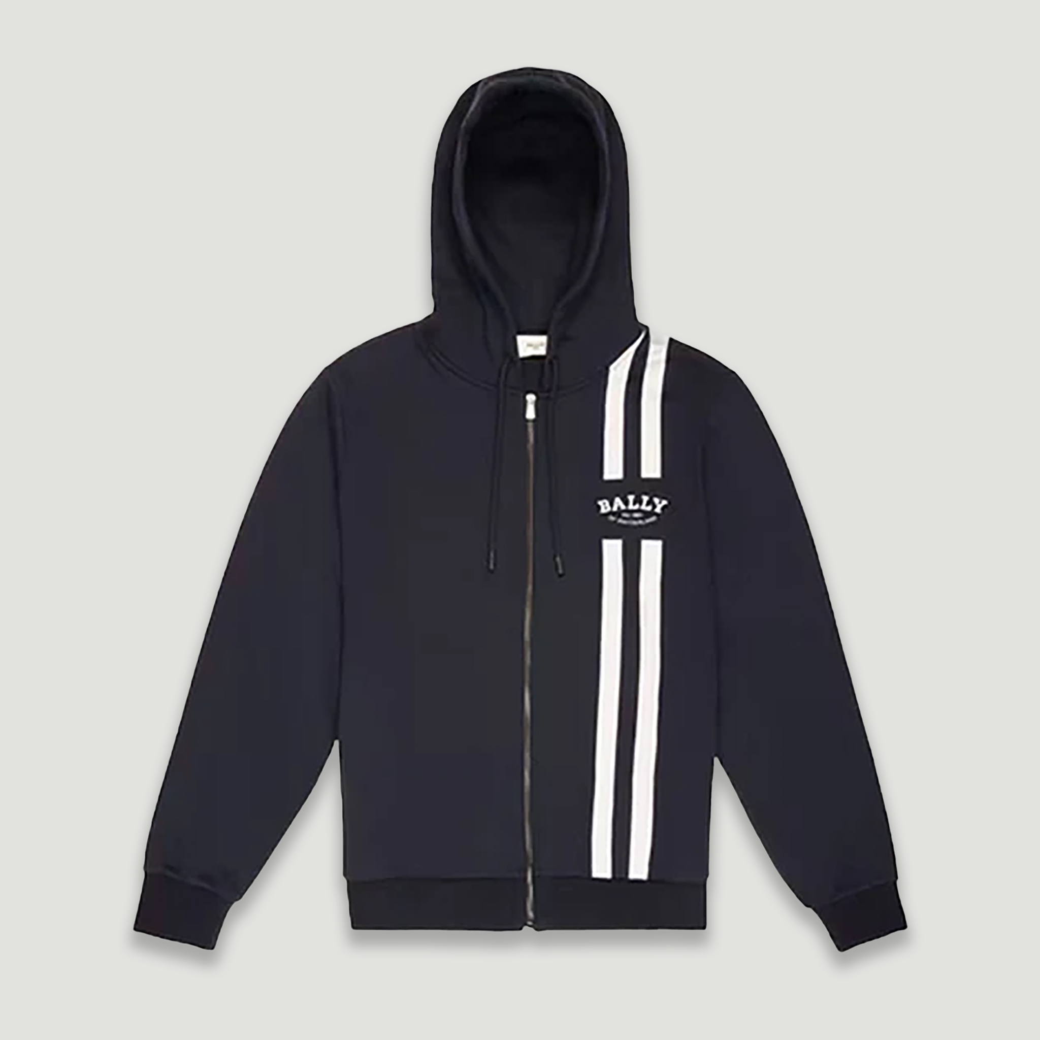Bally Men's Stripe Full Zip Hooded Sweatshirt