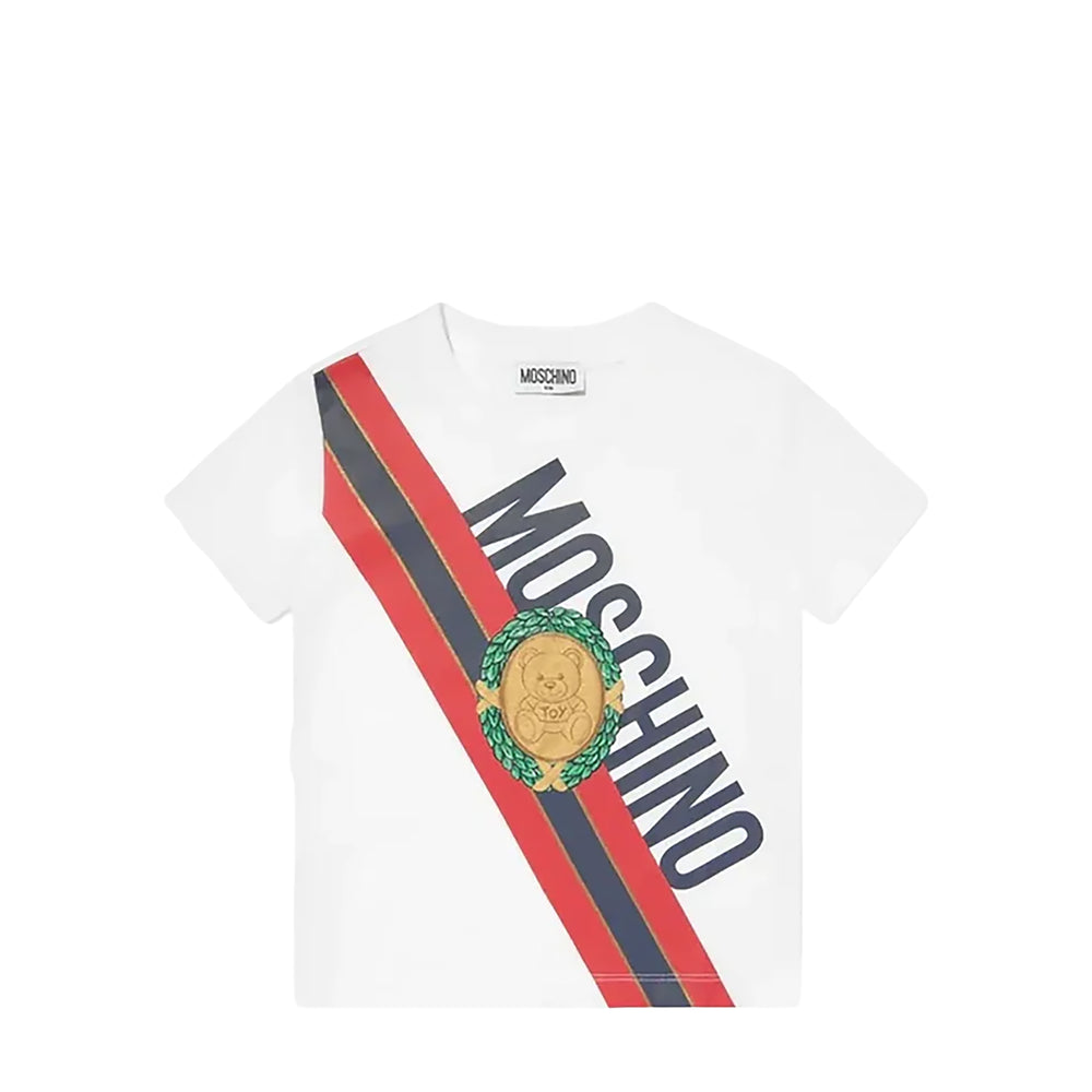 Moschino Kids Medal Stripe Graphic Logo T-Shirt