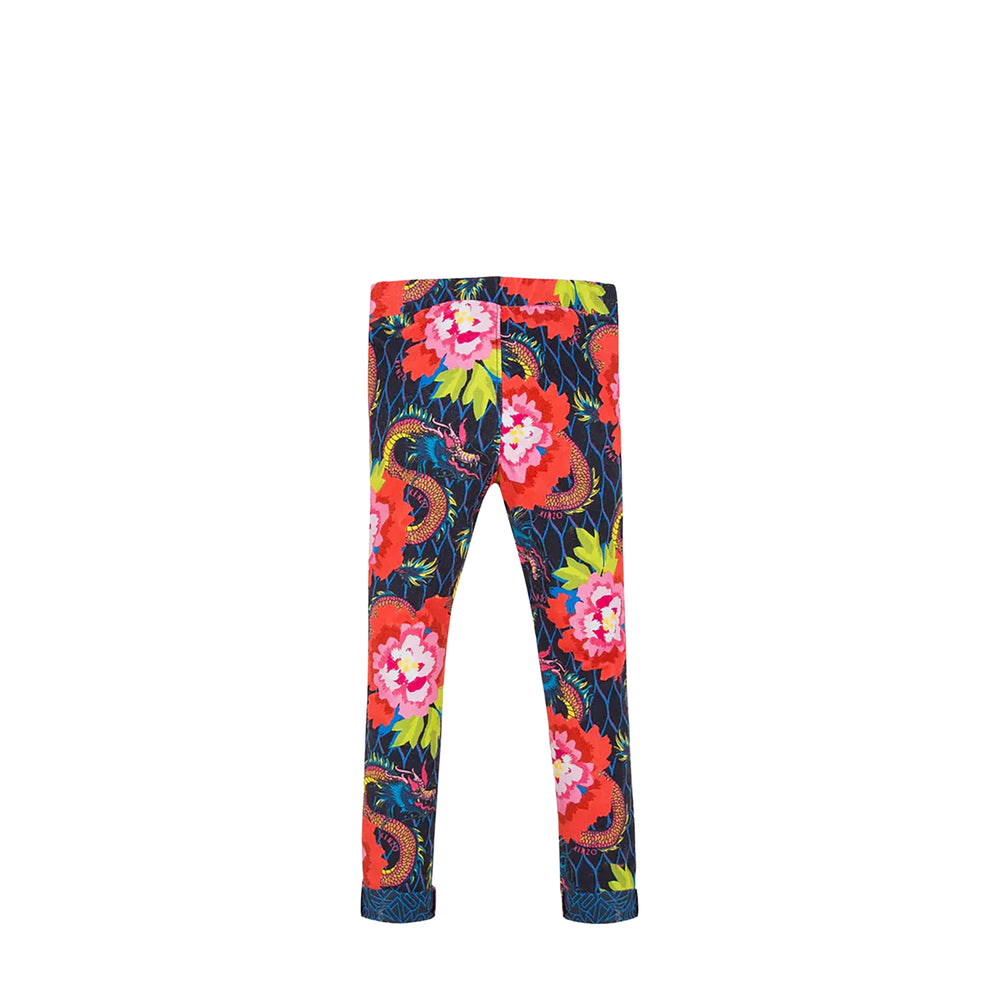 Kenzo Kids Japanese Dragon Floral Velvet Leggings