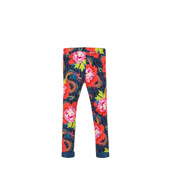 Kenzo Kids Japanese Dragon Floral Velvet Leggings
