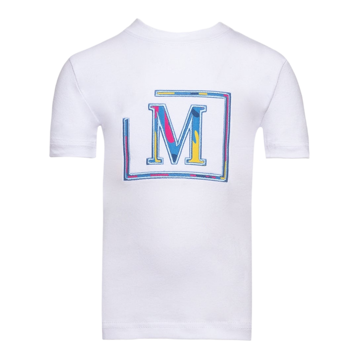 MDB Brand Kid's Classic M Embroidered Logo Camouflage Pattern Tee - White w/ Vibrant Color