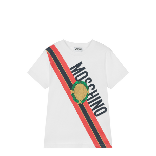 Moschino Kids Medal Stripe Graphic Logo T-Shirt