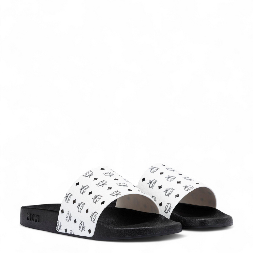 MCM Men's Monogram Print Rubber Slides