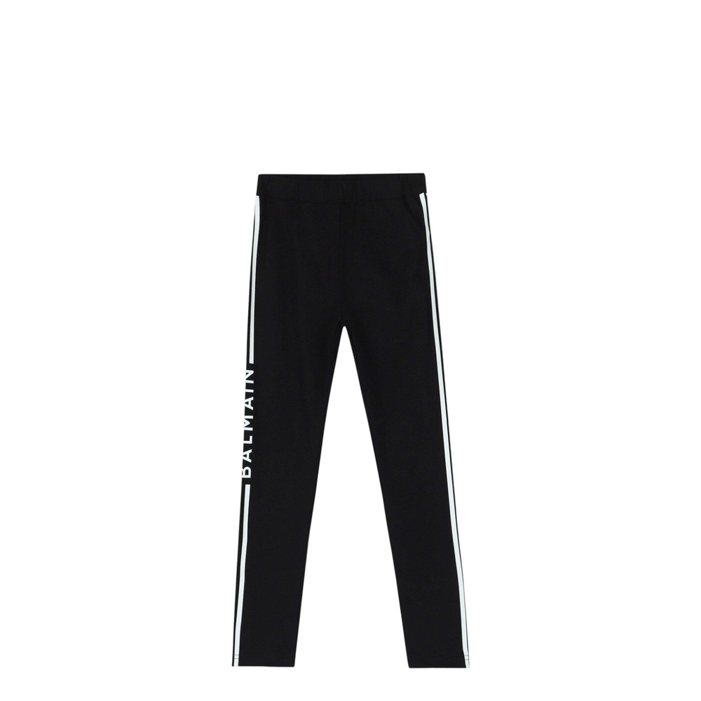 Balmain Kids Girl's Striped Logo Leggings