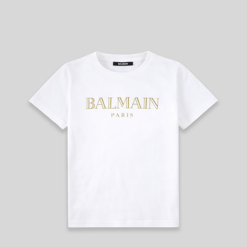 Balmain Kids Metallic Print Logo T-Shirt
