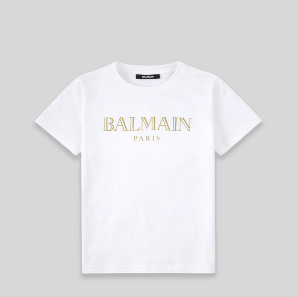 Balmain Kids Metallic Print Logo T-Shirt