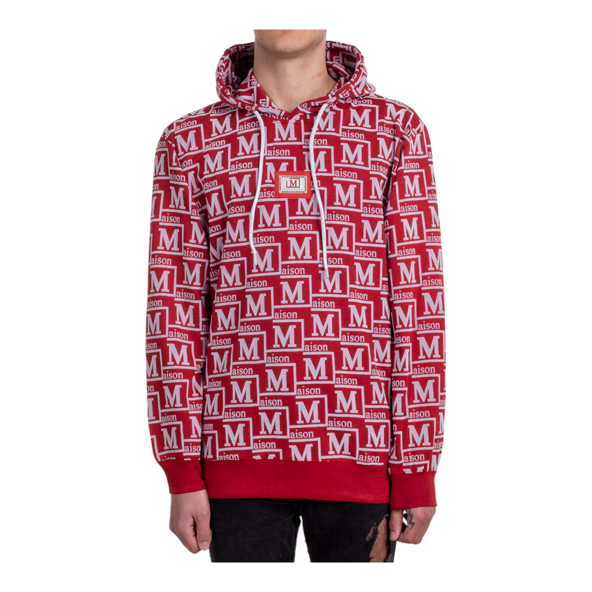 MDB Couture Men's Monogram Woven Hoodie Sweatshirt - Red