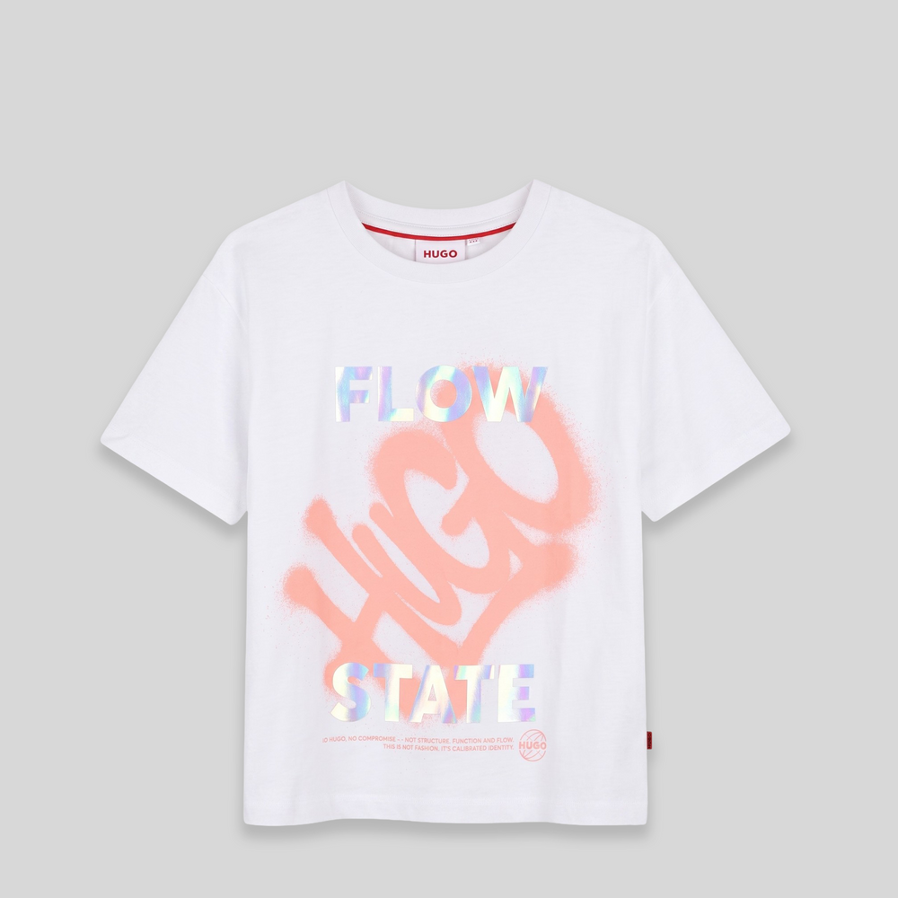 Hugo by Hugo Boss Kids 'Flow State' Iridescent Logo Graphic T-Shirt
