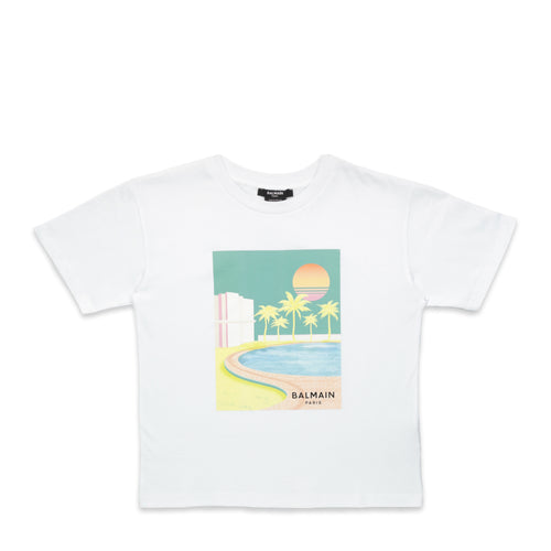 Balmain Kids Palm Tree Logo T-Shirt