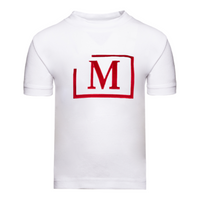 MDB Brand Kid's Classic M Embroidered Logo Tee - White w/ Red Logo