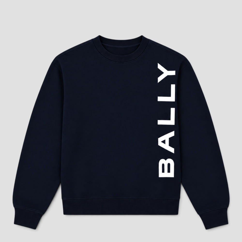 Bally Men's Side-Logo Sweatshirt in Navy Cotton