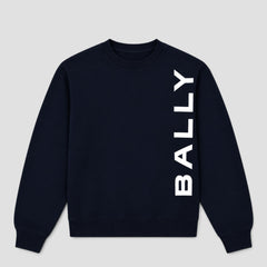 Bally Men's Side-Logo Sweatshirt in Navy Cotton