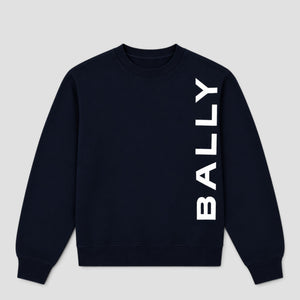 Bally Men's Side-Logo Sweatshirt in Navy Cotton