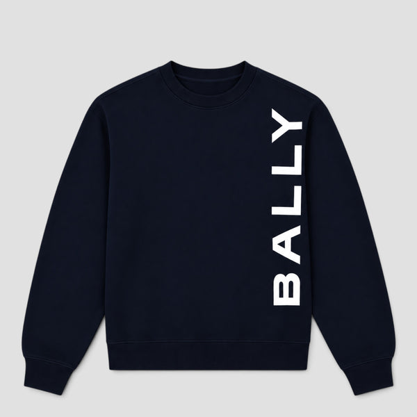 Bally Men's Side-Logo Sweatshirt in Navy Cotton