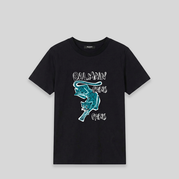 Balmain Kids Leopard Print Logo T-Shirt