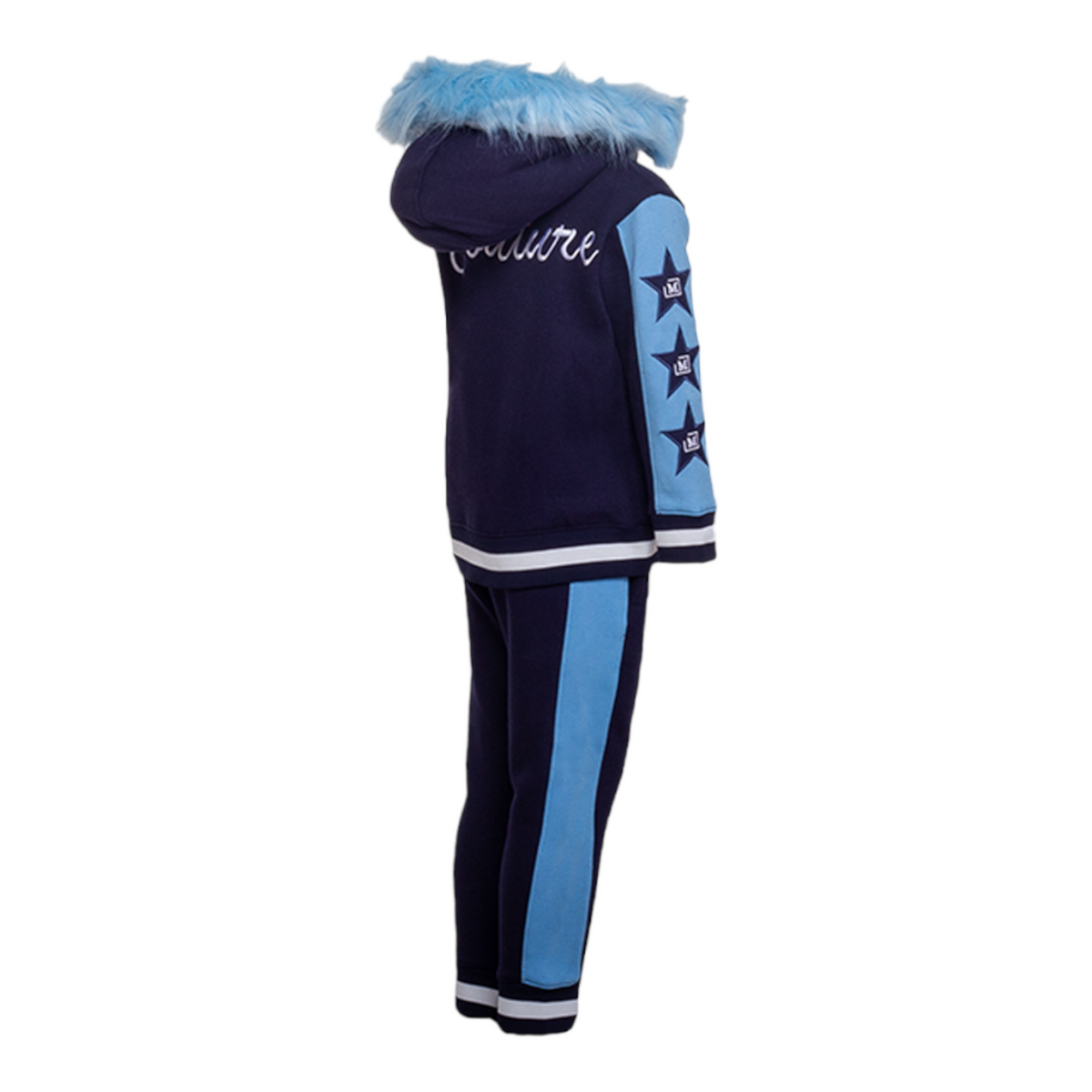 MDB Couture Kid's M-Star Fur Hooded Fleece Sweatsuit - Blue
