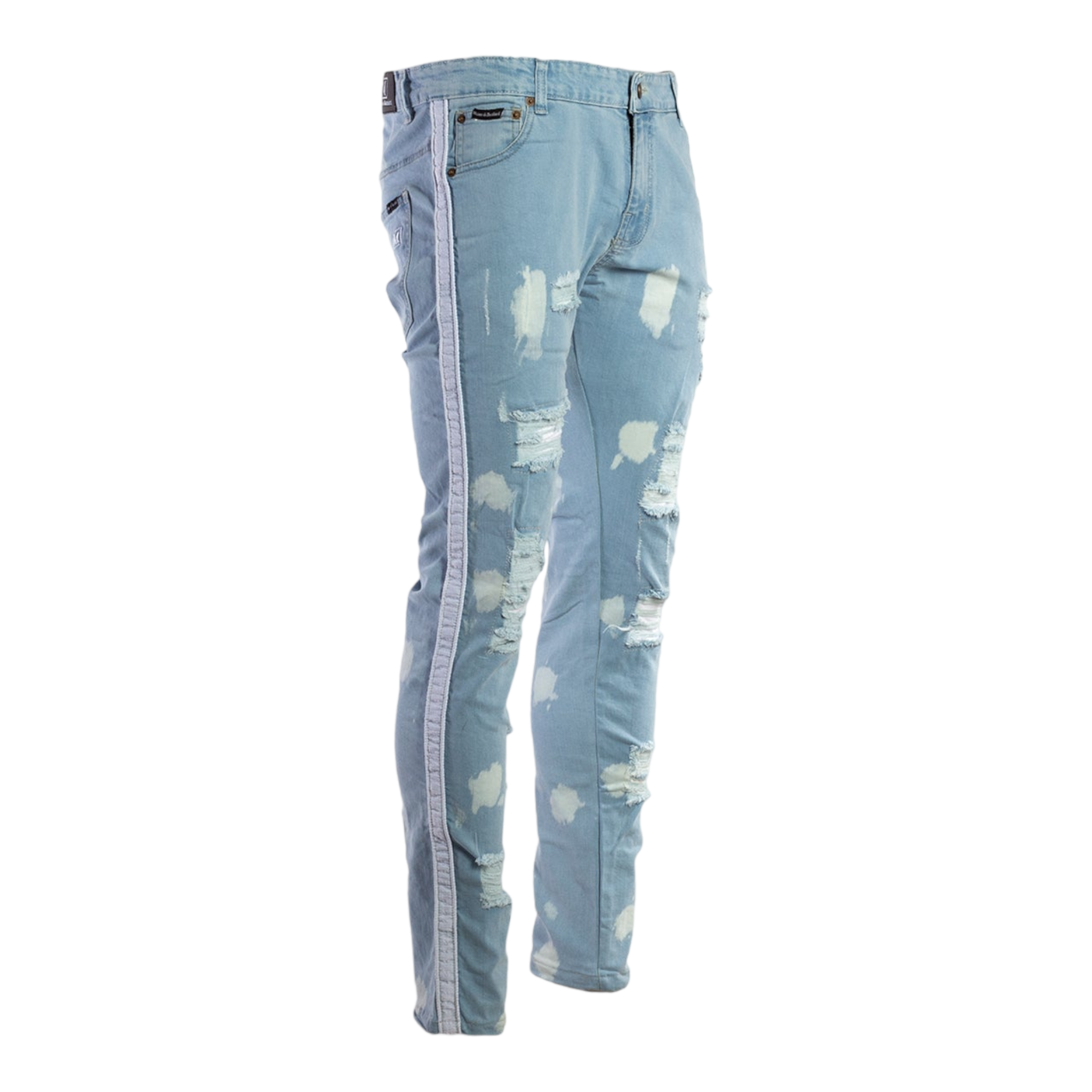Ripped paisley patch Jeans with paint splatter (LIGHT BLUE) – Today's Man  Shop
