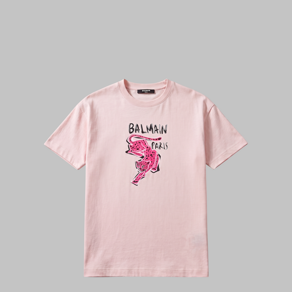Balmain Kids Girl's Leopard Print Logo Oversized T-Shirt