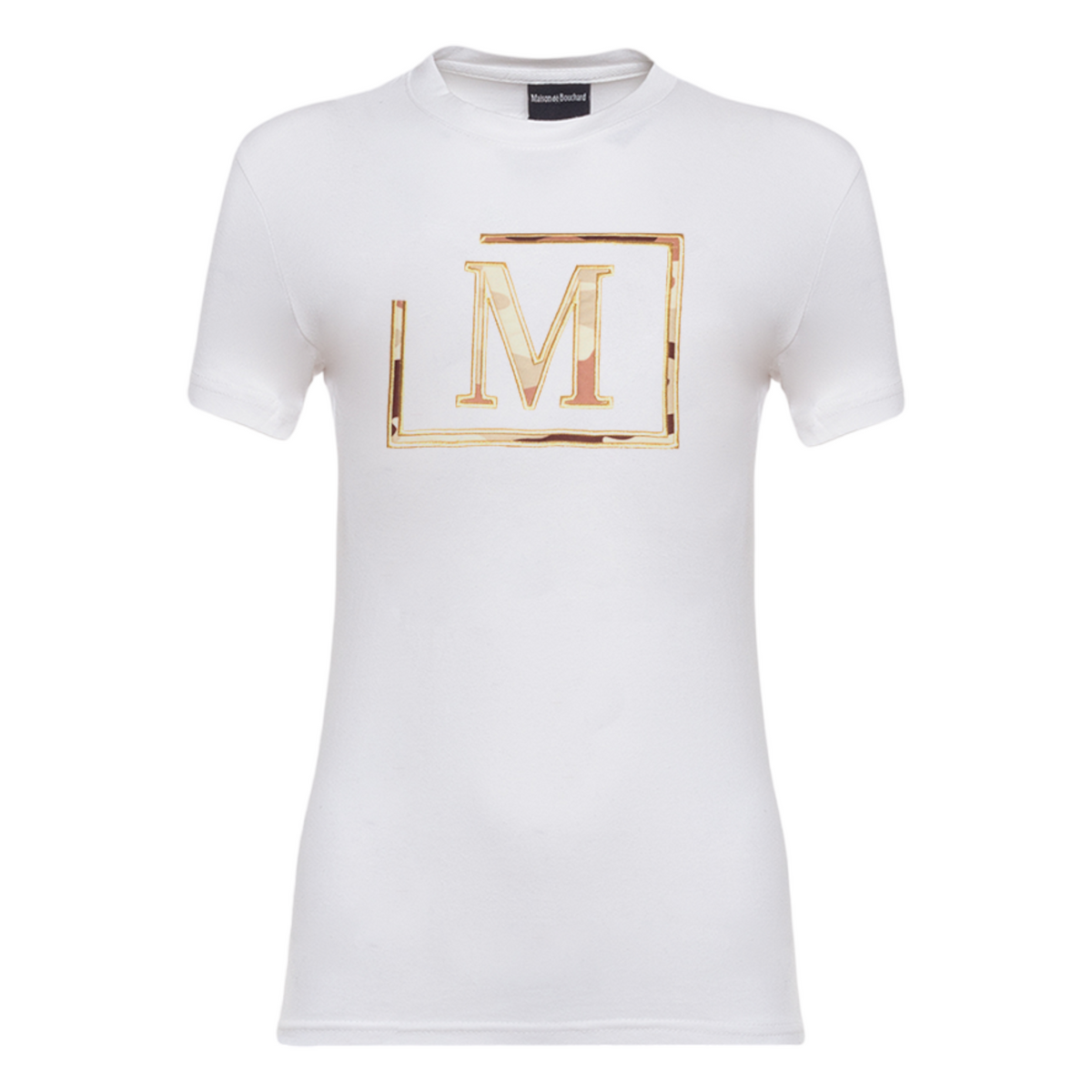 MDB Brand Women's Classic M Embroidered Logo Camouflage Pattern Tee - White w/ Neutral Color