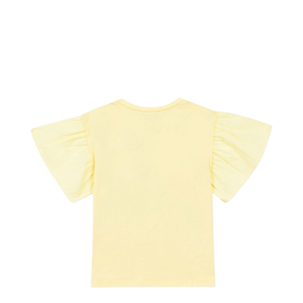 Yellow blouse with ruffled sleeves on a white background