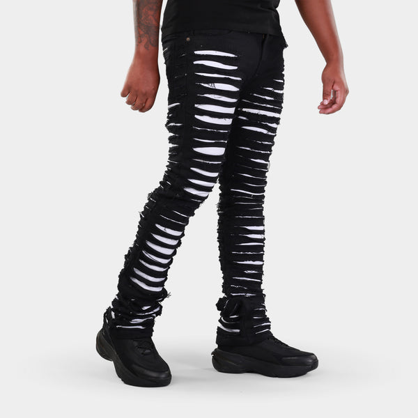 MDB Brand Men's Distressed Dual Color Stacked Jeans