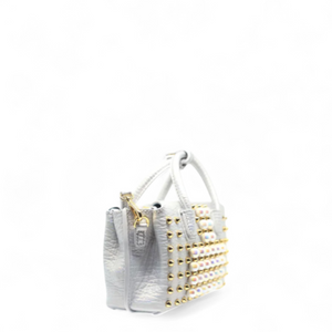 MCM Milla Pearl Studs Tote X Mini in White
