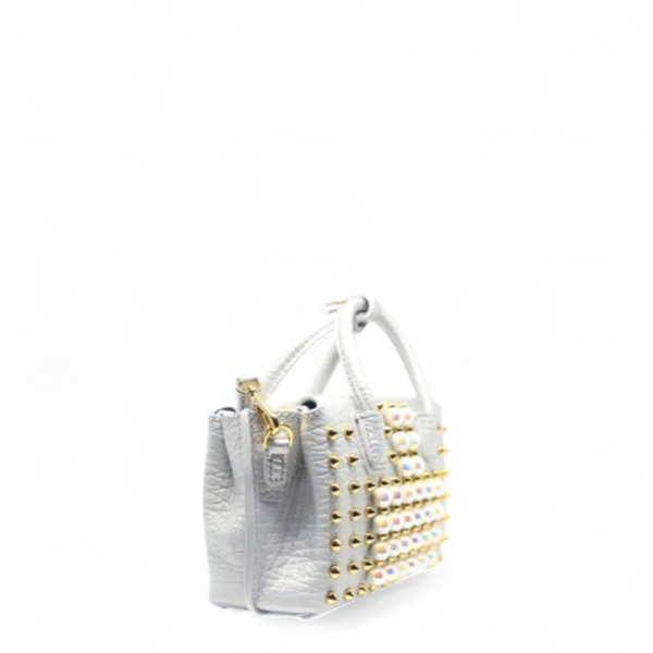 MCM Milla Pearl Studs Tote X Mini in White