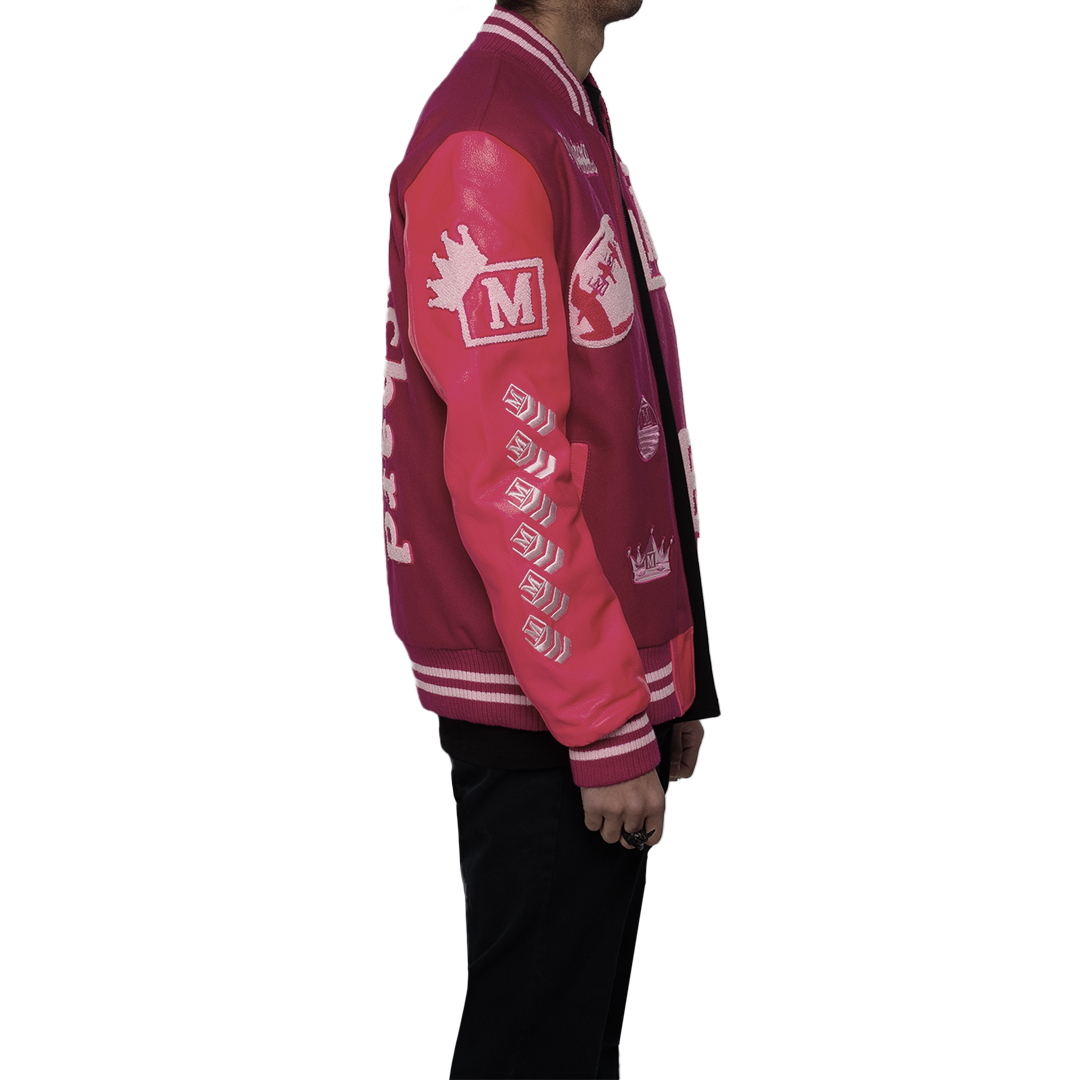 MDB Brand Men's Varsity Letterman Jacket V2 - Monochrome Pink