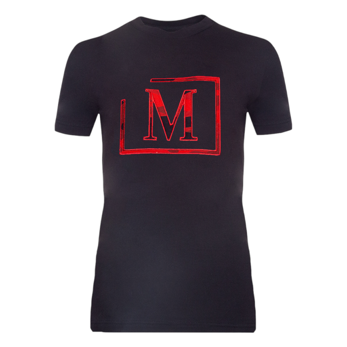 MDB Brand Women's Classic M Embroidered Logo Camouflage Pattern Tee - Black