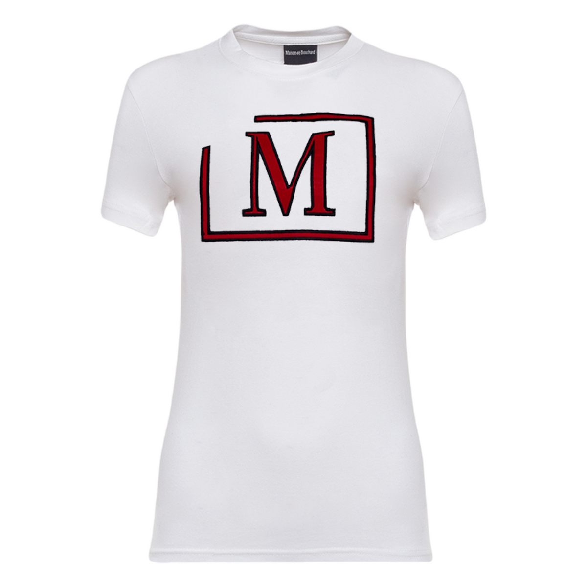MDB Brand Women's Classic M Embroidered Logo Tee - White w/ Black Outline Logo