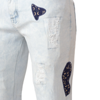 MDB Brand Men's Tapestry Slim Stretch Denim Pants - Light Blue