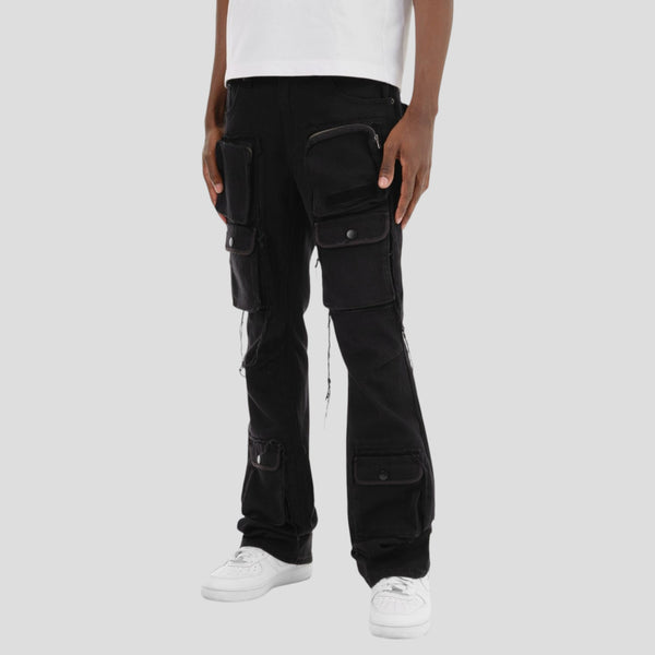 Hidden Treasures Multi-Pocket Cargo Stacked Jeans