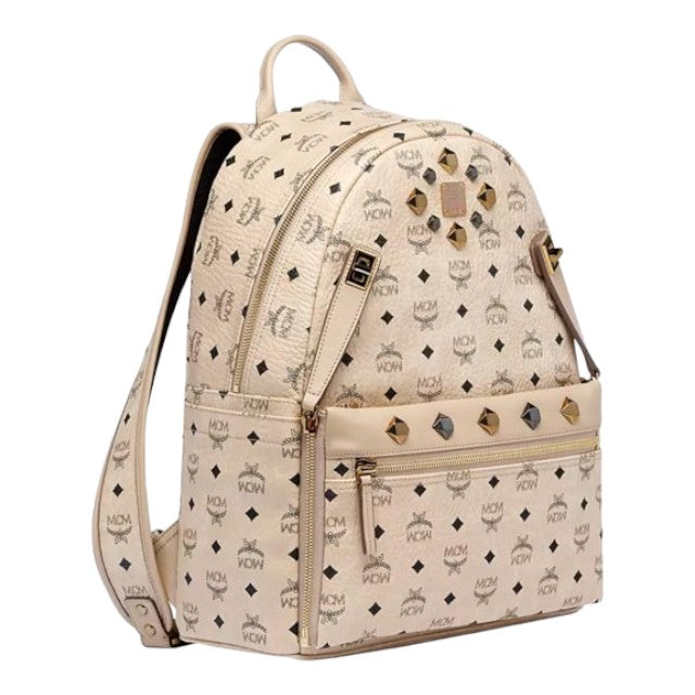 MCM Dual Stark Studded Backpack in Beige Visetos