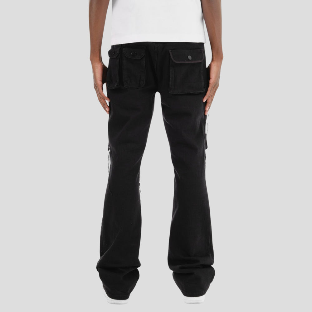 Hidden Treasures Multi-Pocket Cargo Stacked Jeans