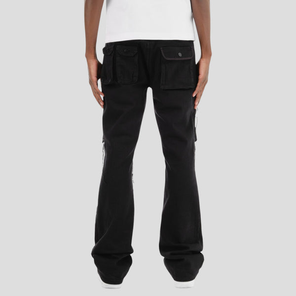 Hidden Treasures Multi-Pocket Cargo Stacked Jeans