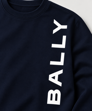 Bally Men's Side-Logo Sweatshirt in Navy Cotton
