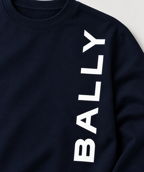 Bally Men's Side-Logo Sweatshirt in Navy Cotton