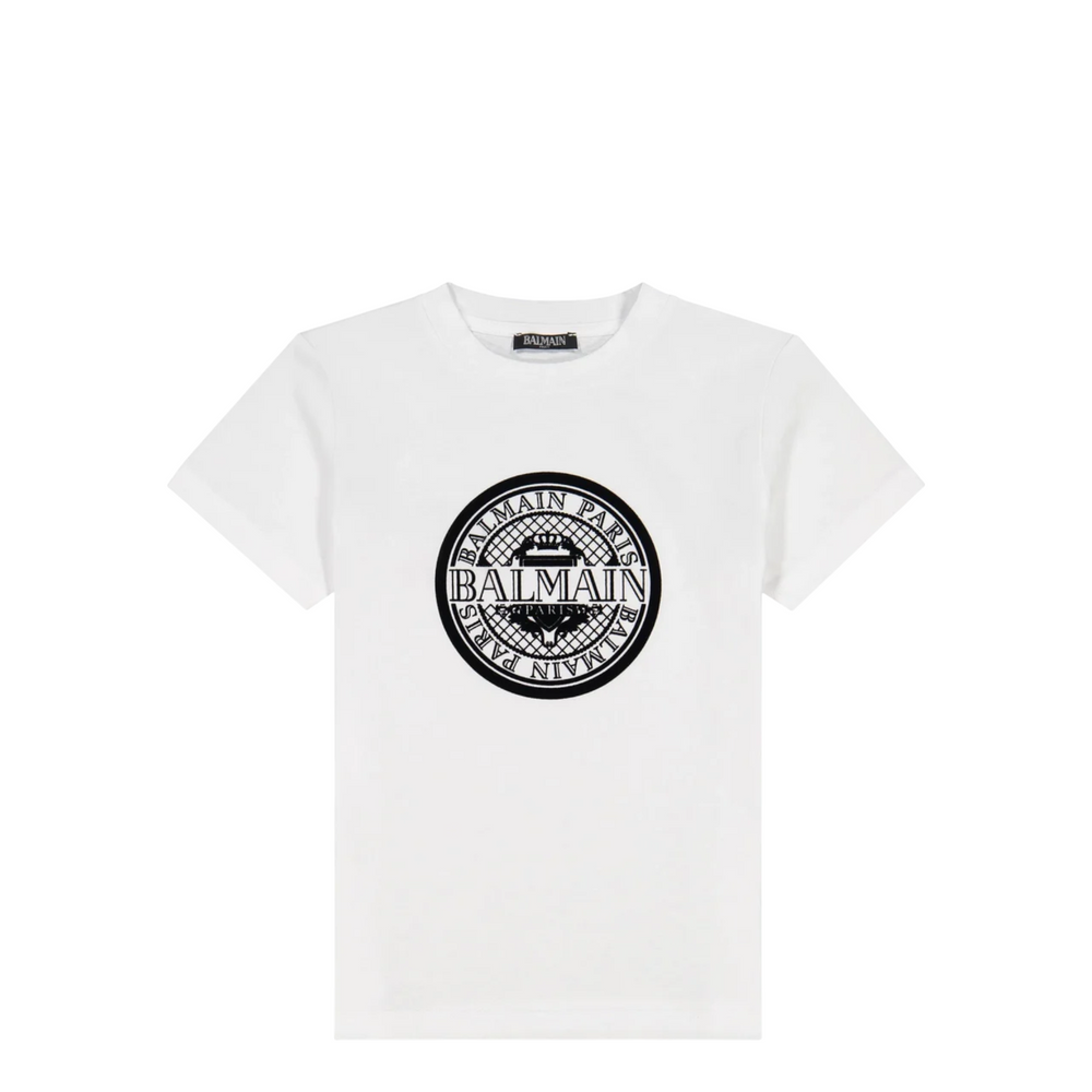 Balmain Kids Flocked Medallion Logo T-Shirt