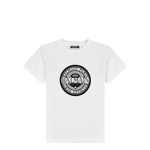 Balmain Kids Flocked Medallion Logo T-Shirt