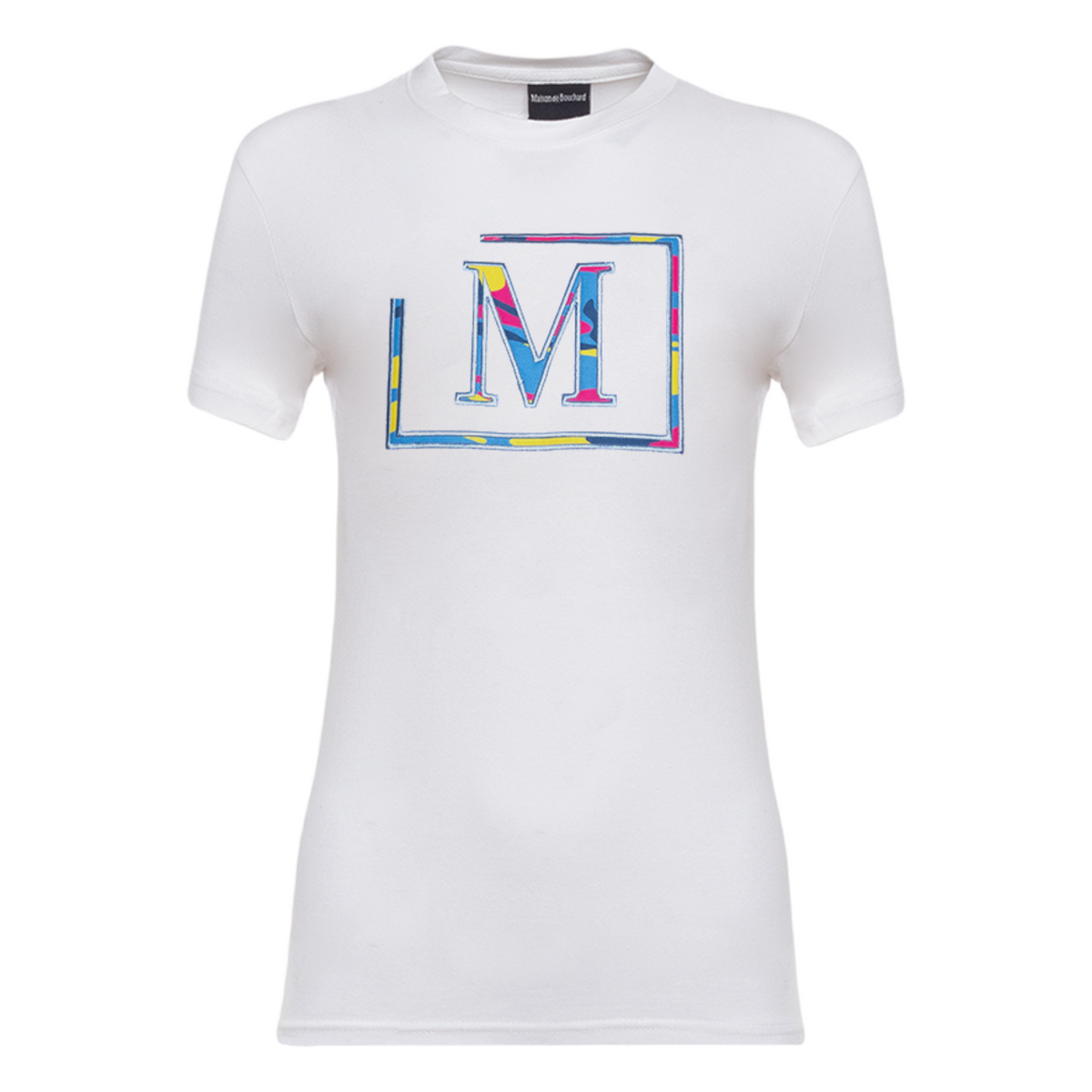 MDB Brand Women's Classic M Embroidered Logo Camouflage Pattern Tee - White w/ Energetic Color