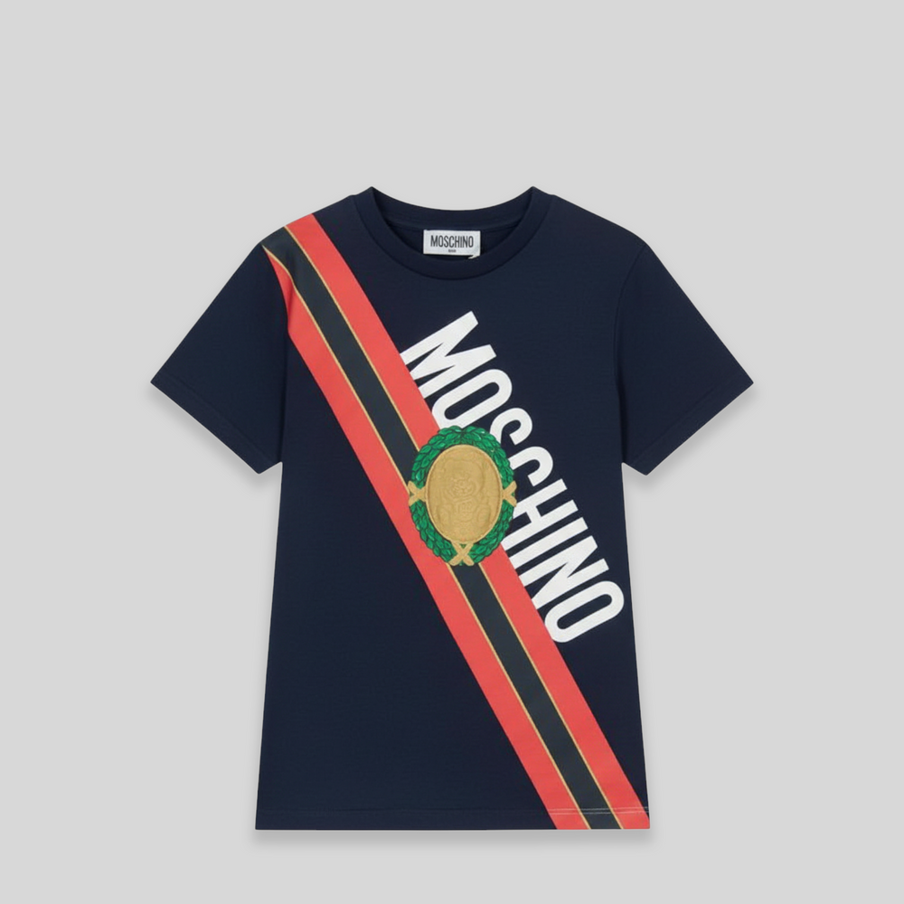Moschino Kids Medal Stripe Graphic Logo T-Shirt