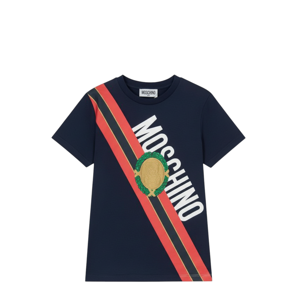 Moschino Kids Medal Stripe Graphic Logo T-Shirt