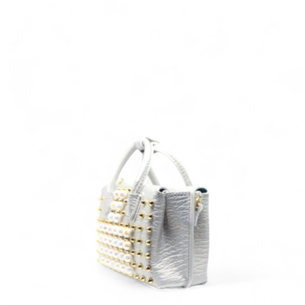 MCM Milla Pearl Studs Tote X Mini in White