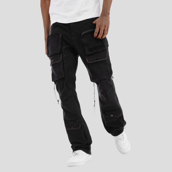 Hidden Treasures Multi-Pocket Cargo Stacked Jeans