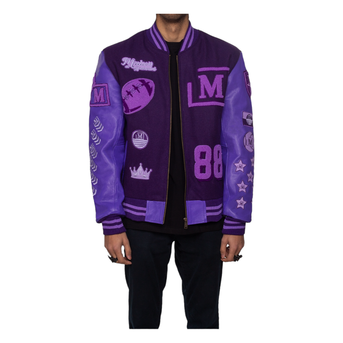 MDB Brand Men's Varsity Letterman Jacket V2 - Monochrome Purple
